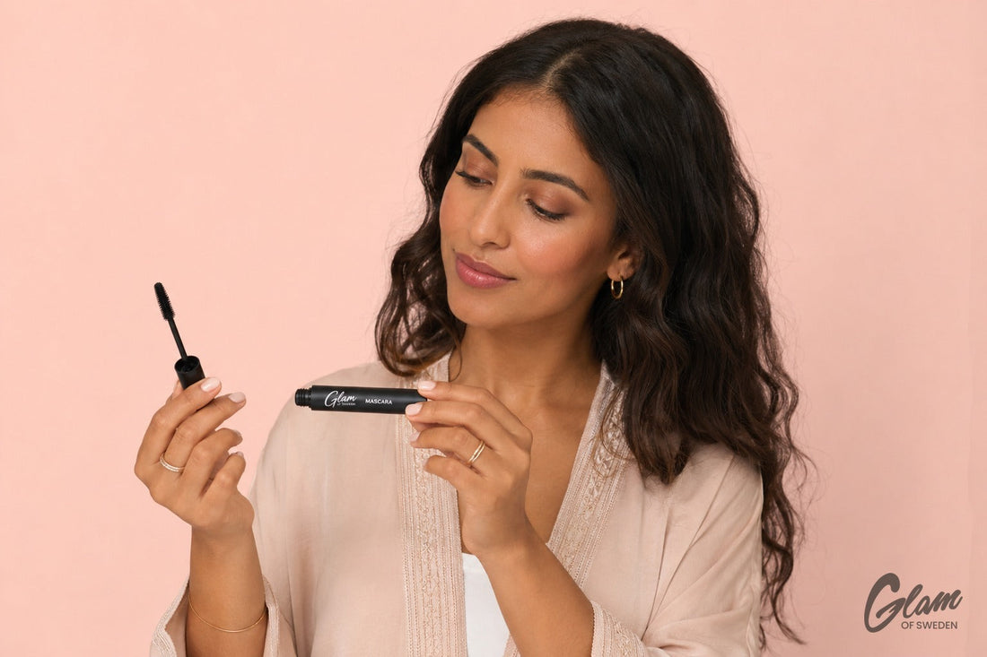 Femme marocaine tenant le mascara Glam of Sweden, brosse visible — Glam of Sweden Maroc