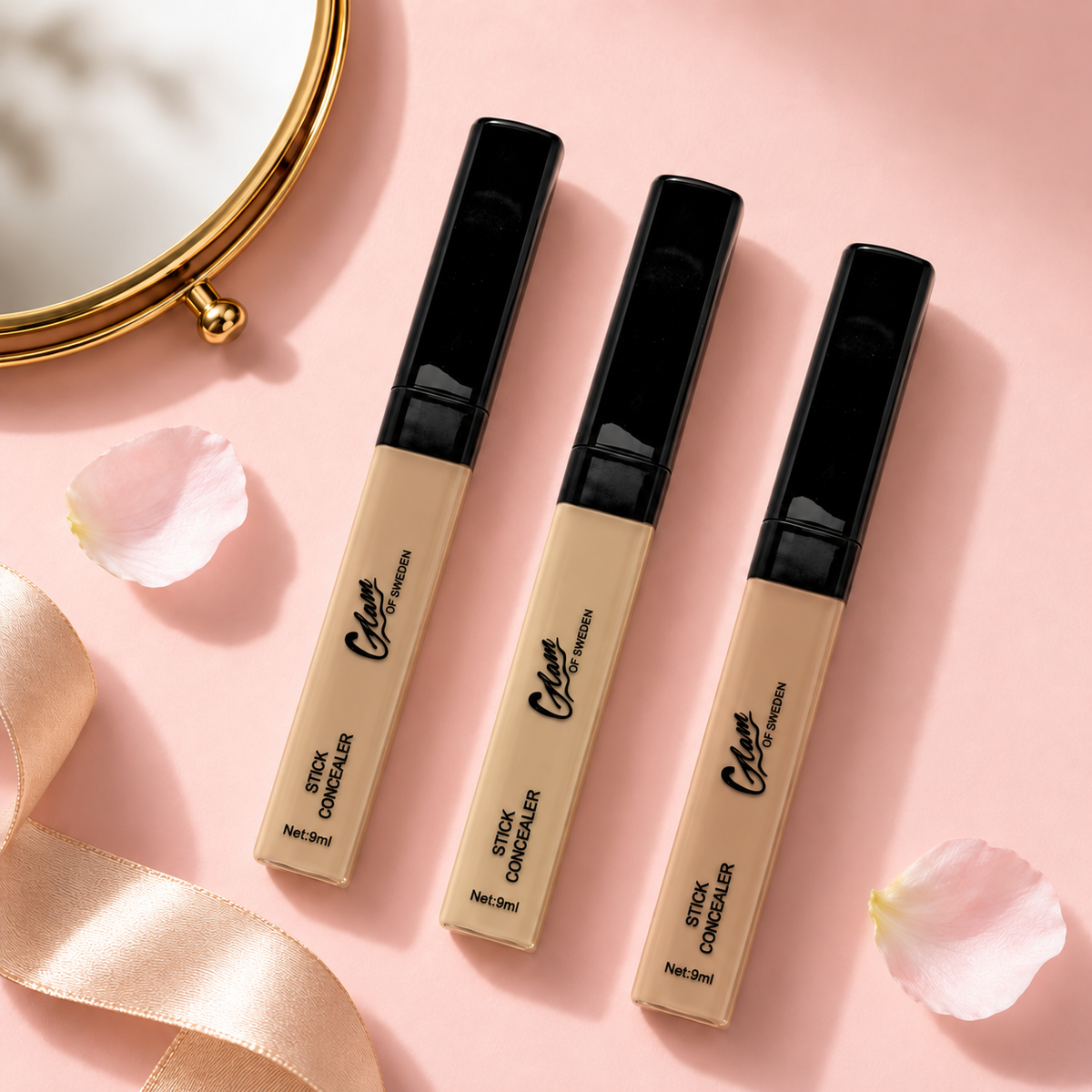 Concealer Glam of Sweden — teintes 10, 20 et 25 — ambiance