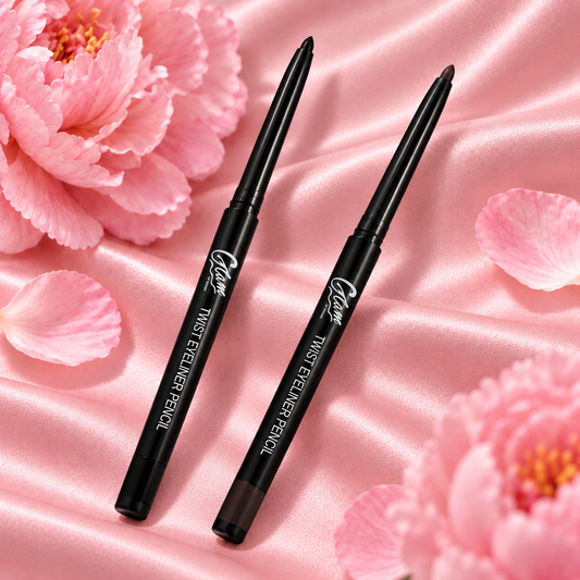 Eyeliner Twist Noir et Marron sur satin rose