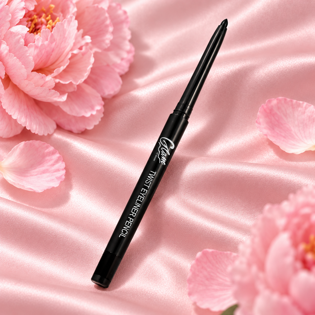 Eyeliner Twist Noir sur satin rose