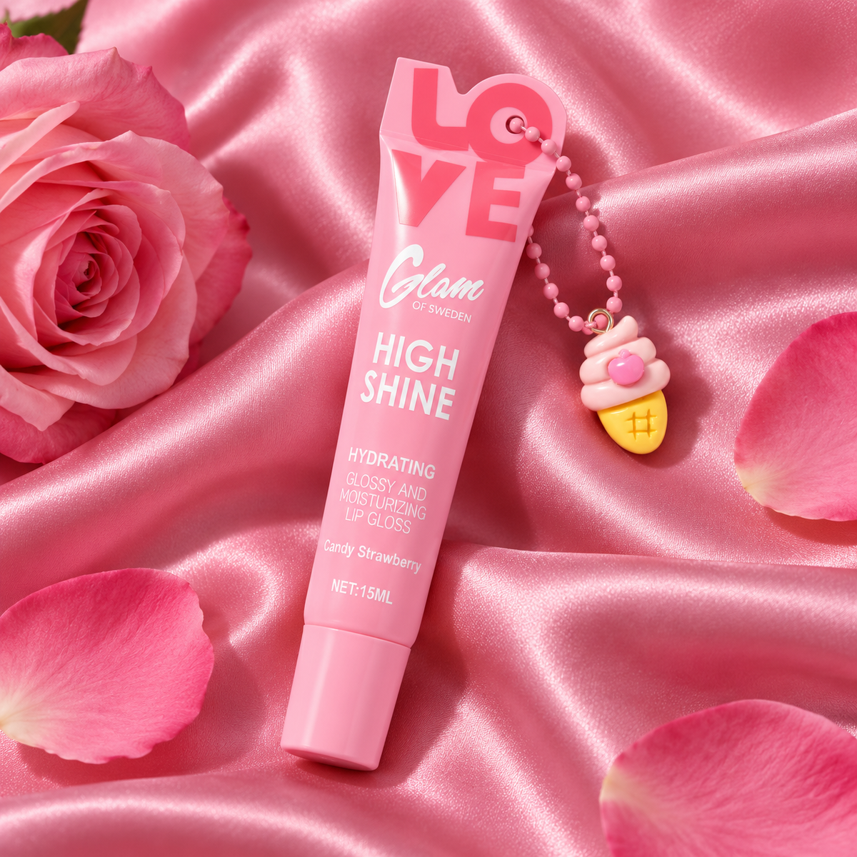 Lipgloss Love Candy Strawberry — tube 15 ml et charm