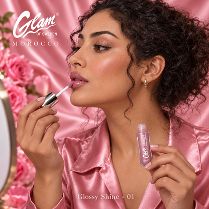 Glossy Shine — application de la teinte 01 par une femme marocaine