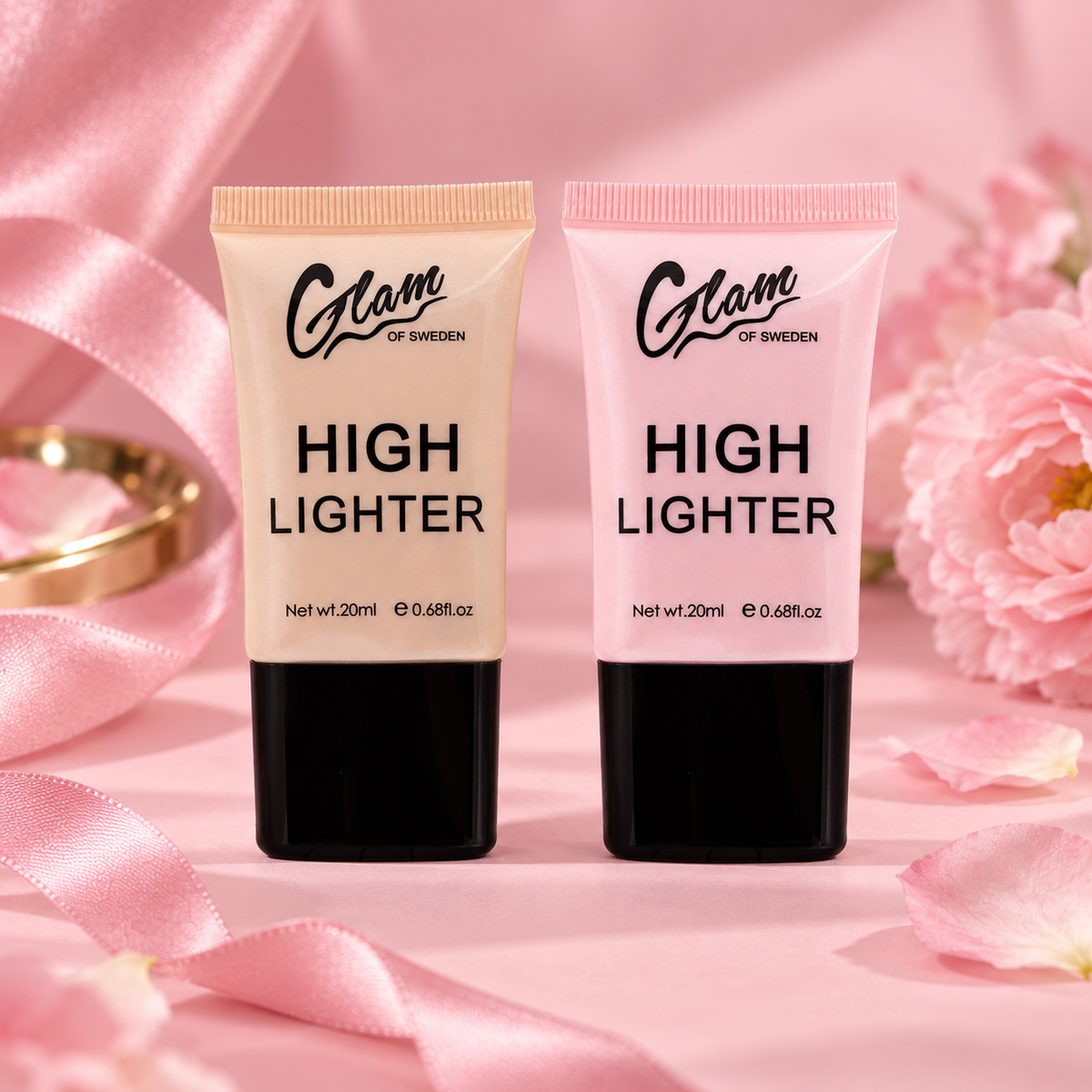 Highlighter Crème Champagne et Rose — ambiance rose illustrative