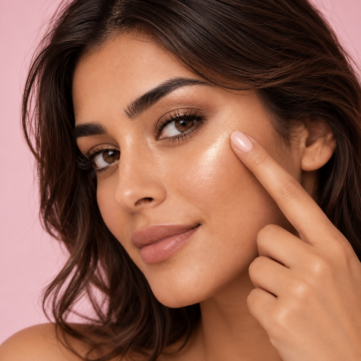 Highlighter Crème Champagne — application illustrative sur modèle