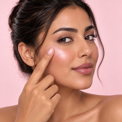 Highlighter Crème Rose — application illustrative sur modèle