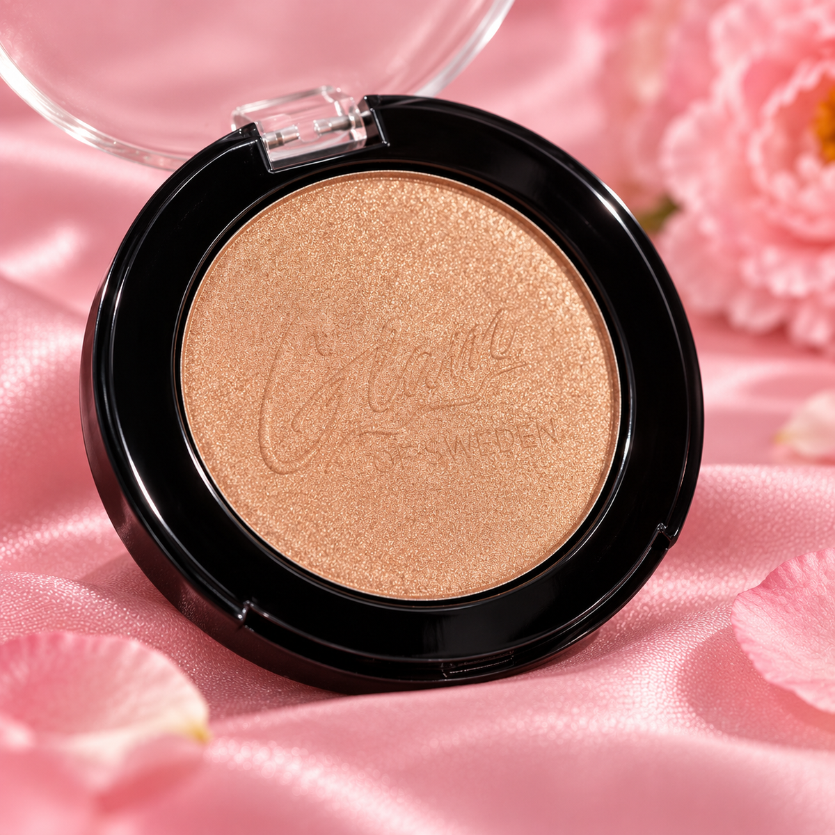 Highlighter Poudre H01375 — boîtier ouvert et poudre champagne, visuel illustratif