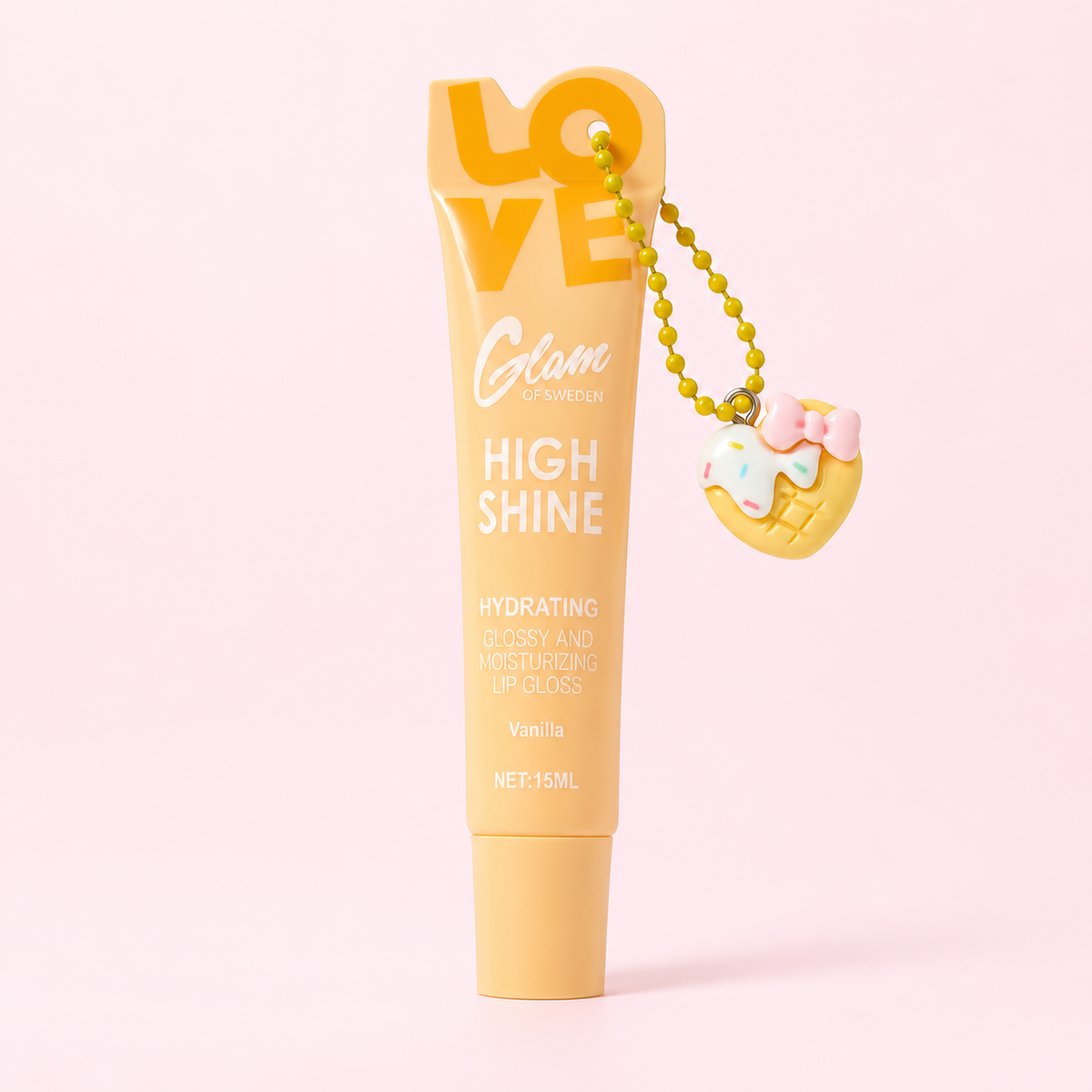 Lipgloss Love — Vanilla sur fond rose clair