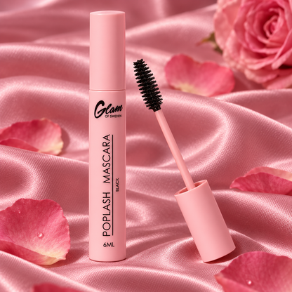 Brosse du Mascara Poplash Noir sur satin rose