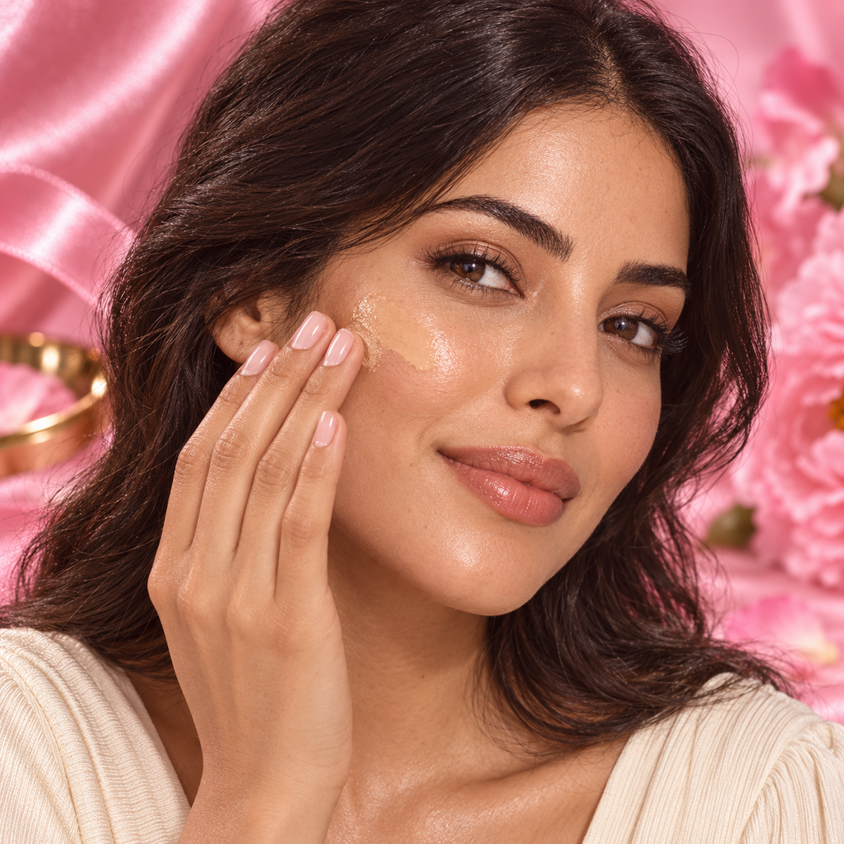 Application illustrative du voile de teint Soft Glow sur une femme marocaine adulte